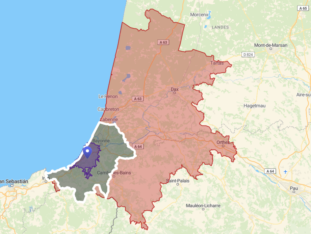ISOCHRONE VF 3 chalandises Ostéopathe animalier au Pays basque